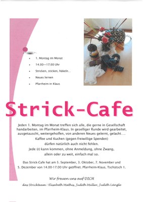 Strick-Cafe ausnahmsweise anstatt am 5. Dezember am 12. Dezember im Pfarrheim